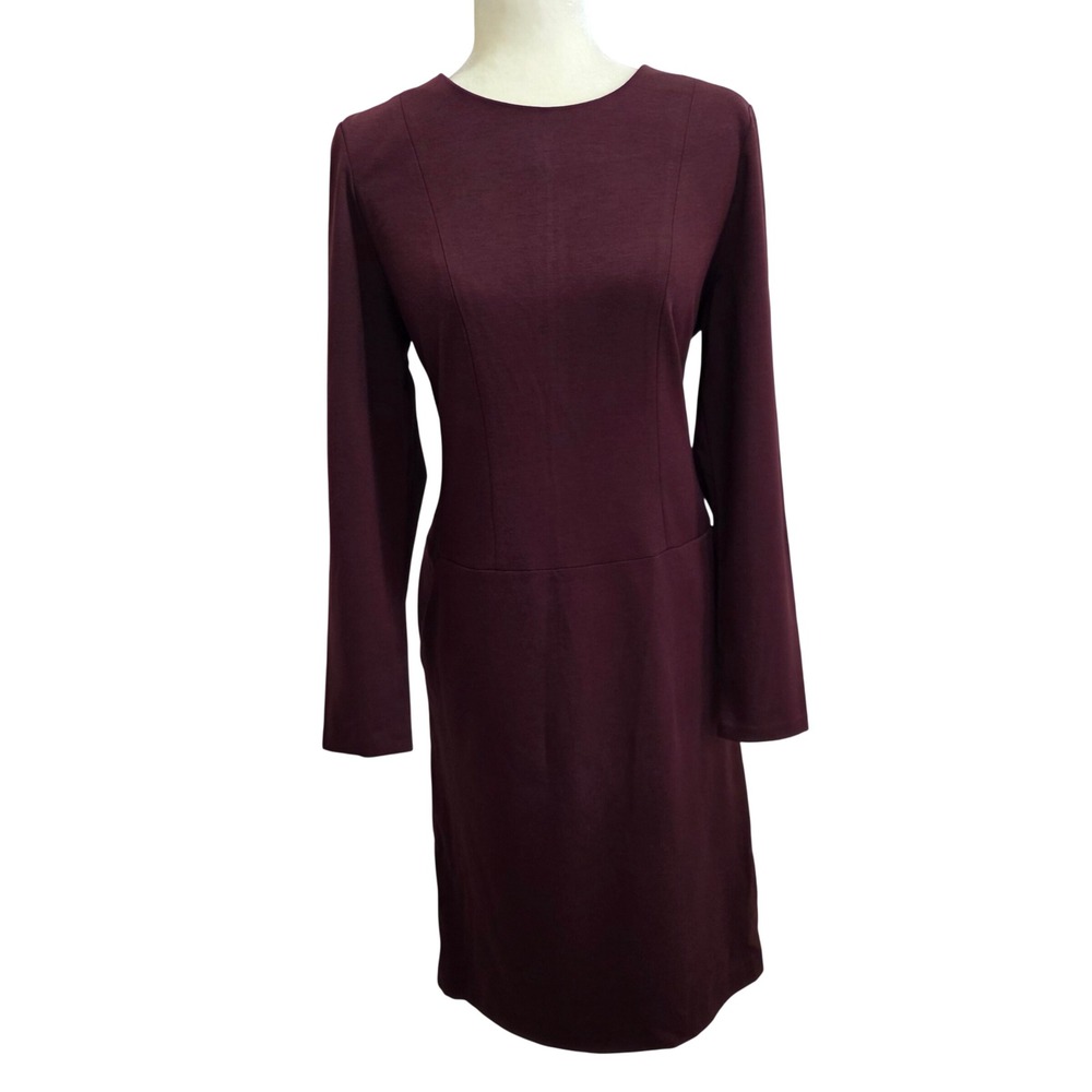 Talbots Womens Burgundy Ponte Long Sleeve Sheath Dress Size 12 NWT Pockets